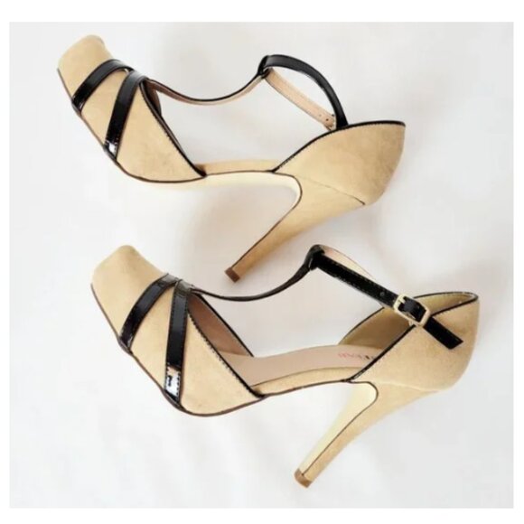 JustFab Mabell Tan and Black Stiletto Heels Womens Size 7.5 - Picture 1 of 5
